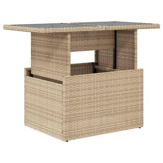Berkfield Home Garden Table with Glass Top Beige 100x55x73 cm Poly Rattan | Size: 100 x 55 x 73 cm