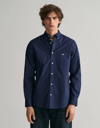 GANT Mens GANT Mens Regular Fit Long Sleeve Poplin Shirt - 410 Marine - Navy - Size: 40/Regular