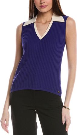 St. John Textured Rib Knit Collar Shell