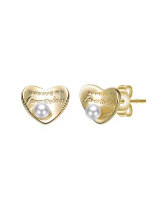 Rachel Glauber 14K Plated 3Mm Pearl Heart Earrings