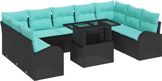 vidaXL Conjunto De Sof&aacute; De Jard&iacute;n 10 Uds. Negro Polirat&aacute;n Vidaxl