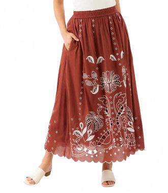 Karen Kane Cut-Out Embroidery Midi Skirt In Chocolate