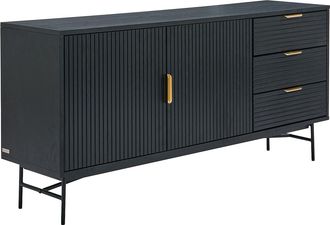 Vente-Unique Aparador con 2 puertas y 3 cajones chapado en roble y metal - Negro y Dorado - SIRIOLA