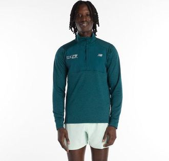 New Balance Mens London Edition RC Essential Heat Grid Half Zip in Green Polyester, size 2X-Large