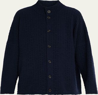 Eskandar 3/4 Width High Neck Cardigan- Mid Length
