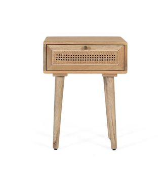 Giner&Colomer Mesita de noche con caj&oacute;n frontal con rejilla de rat&aacute;n trenzado