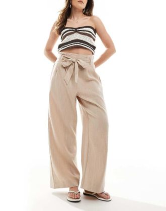 Only tie waist wide leg pants in beige-Neutral