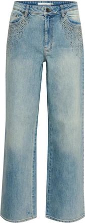 Gestuz Blauw Gewassen Straight-Leg Jeans met Similisten - Dames - Regular Fit Jeans - Blauw - W27 - Jeans
