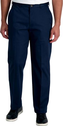Haggar Mens Premium No Iron Khaki Classic Fit Expandable Waist Flat Front Pant Reg. and Big & Tall Sizes, Dark Navy, 42W x 30L