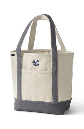 Lands End Open Top Canvas Tote Bag in Natural/silver Graphite at Nordstrom, Size Medium