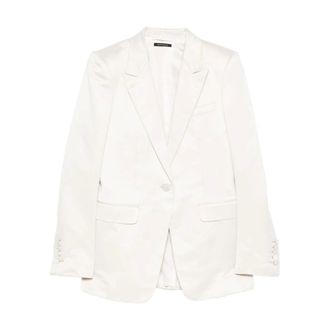 Tom Ford Washed Cotton Silk Blend Duchesse Single Breasted Jacket - female - Tom Ford - Blazers - White - S - Jackets