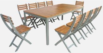 Sweeek Mesa De Jard&iacute;n De Acacia Con Esquinas Redondeadas, 10 Sillas