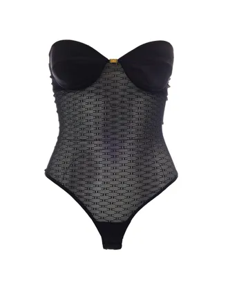 Elisabetta Franchi Body Tulle Jacquard with Satin-Covered Cups and Gold Logo Detail