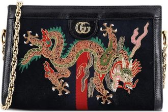 Gucci Ophidia Chain Embroidered Suede Small shoulder bag - Zwart