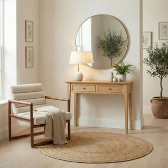 Furniturebox Belle Oak Wood Console Table in Light Brown