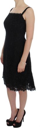 Dolce & Gabbana Womens Black Floral Lace Shift Knee Length Dress Cotton