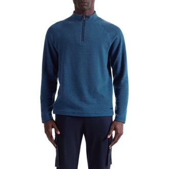 Bugatchi Brushed Cotton Blend Quarter Zip Pullover in Navy at Nordstrom Rack, Size Xxx-Large