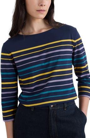 Seasalt Cornwall Sailor Stripe Three-Quarter Sleeve Organic Cotton Top in Falmouth Tri Shore at Nordstrom Rack, Size 12 Us / 16 Uk