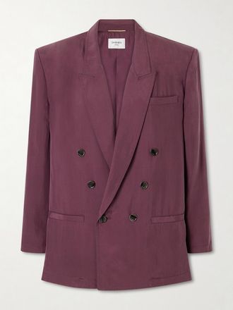 Saint Laurent Blazer Doppiopetto In Seta Habotai - Bordeaux