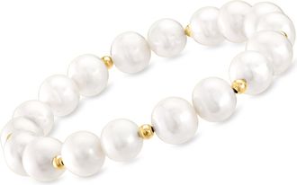 Ross-Simons 9-10mm Cultured Pearl Stretch Bracelet With 14kt Yellow Gold