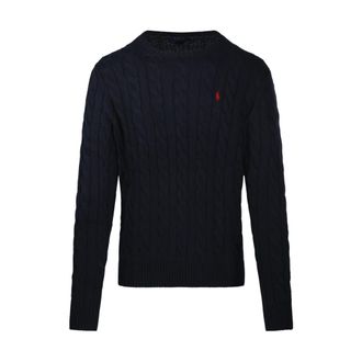 Ralph Lauren Round-neck Knitwear, male, Blue, S, Cable Knit Cotton Jumper