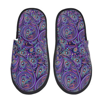 Generic House Shoes Purple Aesthetic Pai-Sley Print Shoes Anti-Skid Camping Slippers Reusable Home Slippers For Indoor Trip Outdoor L