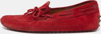 Tod's Tods Red Suede Bow Detail Driving Loafers
