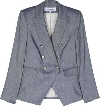 Veronica Beard Dickey double-breasted blazer - women - Linen/Flax/Polyester/Viscose/Spandex/Elastane/Polyester/Spandex/Elastane - 10 - Blue