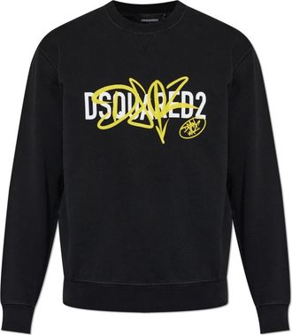 Dsquared2 Hoodies & sweatvesten, Heren, Zwart, 2Xl, Katoen, Logo-Print Sweatshirt