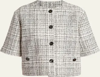 Valentino Garavani Boxy Tweed Short-Sleeve Jacket