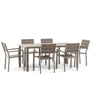 Siediti Fuori e Dentro Conjunto mesa 180x90 cm y 6 sillas con brazos t&oacute;rtola