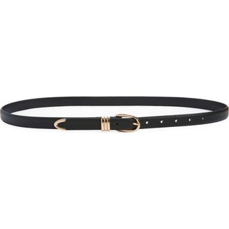 Nordstrom Janae Leather Belt in Black- Gold at Nordstrom, Size X-Large