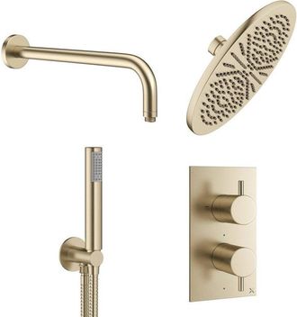 Crosswater MPRO Regendoucheset Inbouw - 30cm hoofddouche - wandarm - staafhanddouche - geborsteld messing