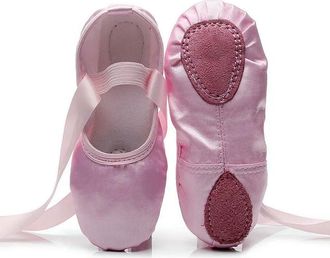 Generic GLDFW Girls Shoes Kids Satin Dance Slippers Ribbon Toddler Soft Split Sole Ballerina Practice Gym Adult Yoga Cat Claw Shoe