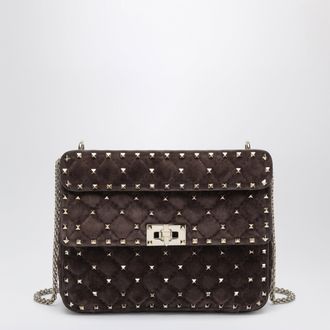 Valentino Garavani Rockstud Spike Medium Brown Suede Shoulder Bag