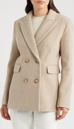 DKNY Herringbone Wool Double Breasted Coat in Beige/ivory at Nordstrom, Size X-Small