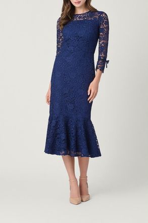 Shoshanna Park Floral Lace Suzanne Dress in Navy at Nordstrom, Size 12