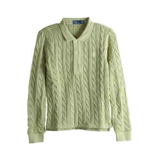 Ralph Lauren Polo Shirts, female, Green, Size: M Cable-Knit Polo Top
