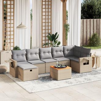 vidaXL Juego De Sof&aacute;s Jard&iacute;n Con Cojines Beige Mezcla 8 Pzas Rat&aacute;n Pe Vidaxl