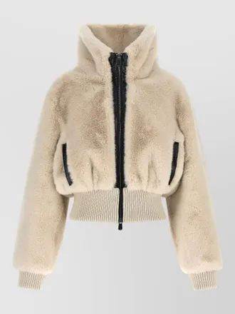 Pinko short jacket faux fur high collar cuffs
