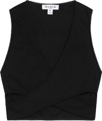 Alaia Ribbed Jersey Wikkel Top - Dames - Tops zonder mouwen - Zwart - 2XS - Katoen - Tops