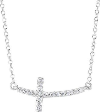 Tresorra 14K White Gold Diamond Side Cross Necklace
