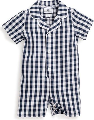 Petite Plume Classic Gingham One-Piece Pajamas in Navy at Nordstrom, Size 12-18M