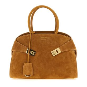 Ferragamo Hug Small Suede Top Handle Tas - Dames - Handtassen - Bruin - ONE Size - Leer - Tassen