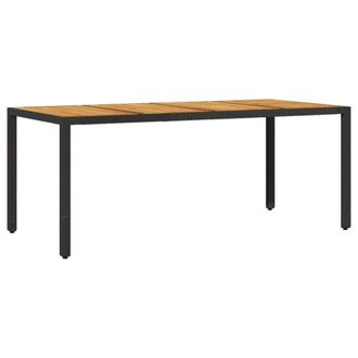 Berkfield Home Garden Table with Acacia Wood Top Black 190x90x75 cm Poly Rattan | Size: 190 x 90 x 75 cm