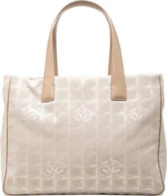 Chanel Beige Nylon Leather Handbag Tote Bag (Pre-Owned)