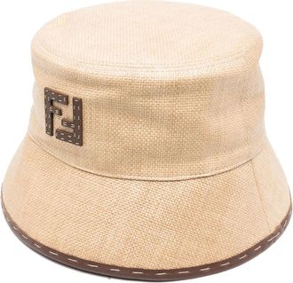 Fendi Bucket hat met logo en raffia-effect