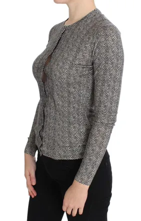 Dolce & Gabbana Womens Herringbone Wool Cardigan Gray Clothing