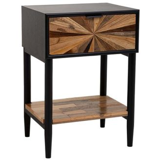 Wanderlust Deco Mesita de madera y metal de 1 cajon y 1 balda marron 41x32x60