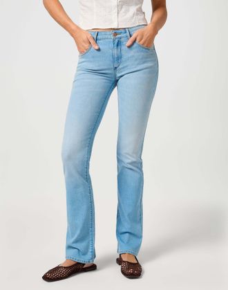 Wrangler Bootcut-Jeans WRANGLER WRANGLER Jeans Bootcut, Damen, Gr. 28, L&auml;nge 34, blau, Obermaterial: 73% Baumwolle CO. 25% Polyester PES. 2% Elasthan EL., Jean